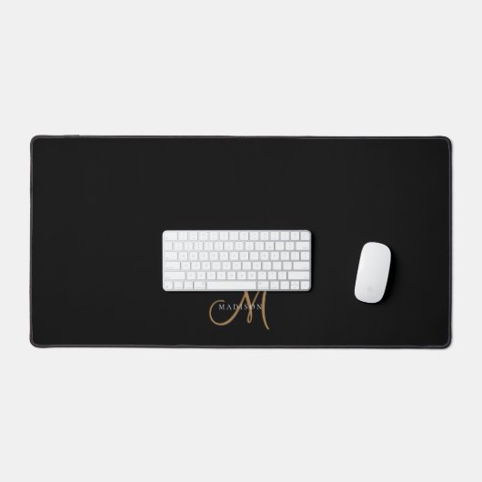 Fancy Stijlvol Zwart en Goud Monogram Script Bureaumat (Keyboard & Muis)