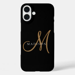 Fancy Stijlvol Zwart en Goud Monogram Script iPhone 16 Plus Hoesje