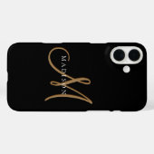 Fancy Stijlvol Zwart en Goud Monogram Script Case-Mate iPhone Case (Achterkant (horizontaal))