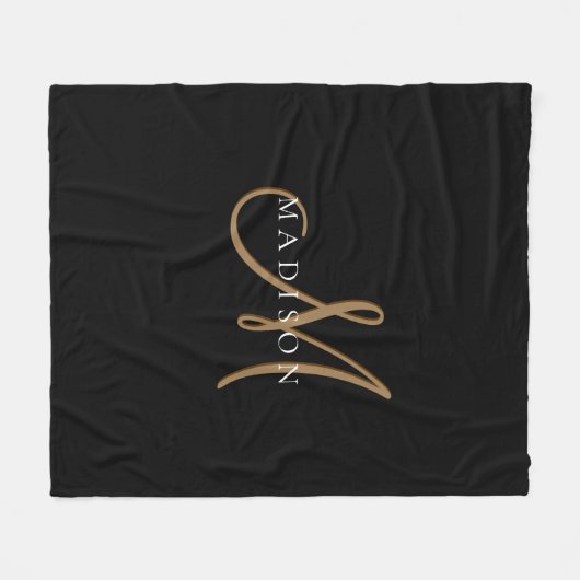 Fancy Stijlvol Zwart en Goud Monogram Script Fleece Deken (Voorkant (Horizontaal))