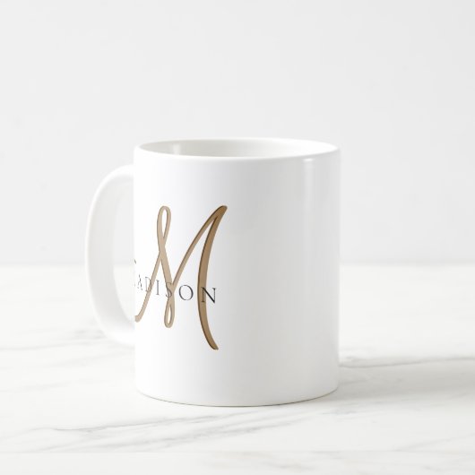 Fancy Stijlvol Zwart en Goud Monogram Script Koffiemok (Voorkant links)