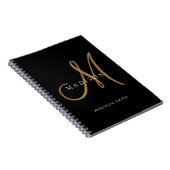 Fancy Stijlvol Zwart en Goud Monogram Script Notitieboek (Rechterzijde)