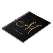 Fancy Stijlvol Zwart en Goud Monogram Script Notitieboek (Linkerzijde)