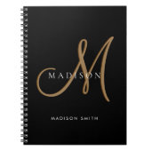 Fancy Stijlvol Zwart en Goud Monogram Script Notitieboek (Voorkant)