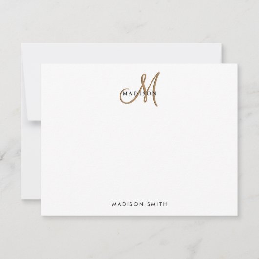 Fancy Stijlvol Zwart en Goud Monogram Script Notitiekaartje (Voorkant)