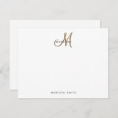 Fancy Stijlvol Zwart en Goud Monogram Script Notitiekaartje (Voorkant / Achterkant)