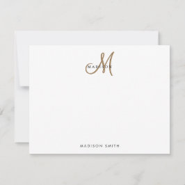 Fancy Stijlvol Zwart en Goud Monogram Script Notitiekaartje