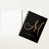Fancy Stijlvol Zwart en Goud Monogram Script Planner (Display)