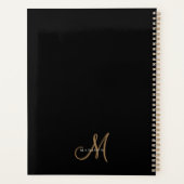 Fancy Stijlvol Zwart en Goud Monogram Script Planner (Achterkant)