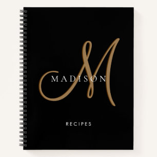 Fancy Stijlvol Zwart Goud Monogram Script Recept Notitieboek