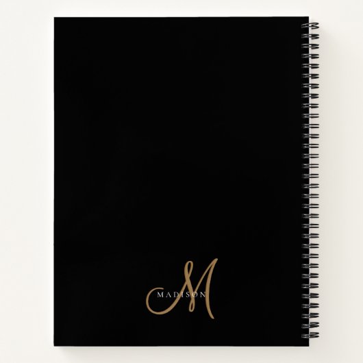 Fancy Stijlvol Zwart Goud Monogram Script Recept Notitieboek (Achterkant)
