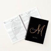 Fancy Stijlvol Zwart Goud Monogram Script Recept Notitieboek (Binnen)