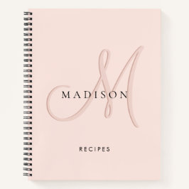 Fancy stijlvolle blos roze monogram script recept notitieboek
