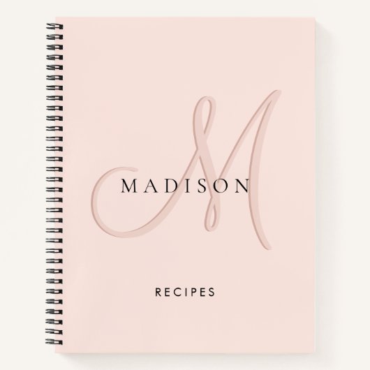 Fancy stijlvolle blos roze monogram script recept notitieboek (Voorkant)