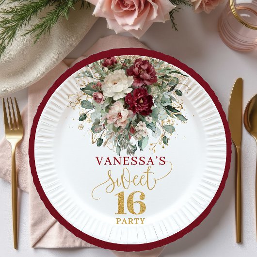 Fancy Sweet 16 Blush Burgundy Gouden Bord