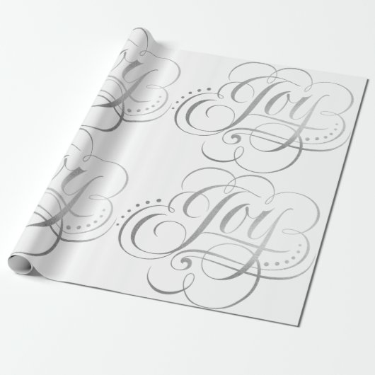 Fancy Swirly Joy Silver kerstkalligrafie Cadeaupapier (Uitgerold)