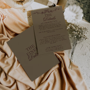 Fancy Taupe Bourgondië Bloemrijke Boho Trouwdetail Informatiekaartje