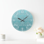 Fancy Teal Aqua Turquoise en Witte Damast Grote Klok (Huis)