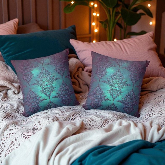 Fancy Teal naar Paarse Damask Patroon Kussen (Creator heeft geüpload)