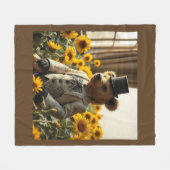 Fancy Teddy bear in the sunflowers Fleece Deken (Voorkant (Horizontaal))