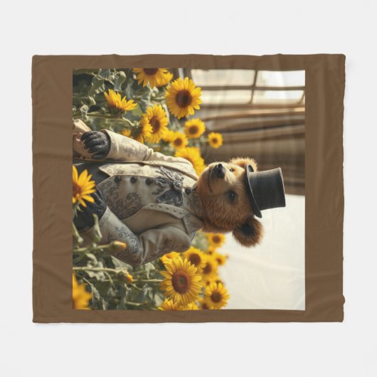 Fancy Teddy bear in the sunflowers Fleece Deken (Voorkant (Horizontaal))