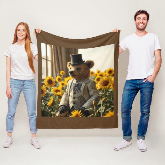 Fancy teddybeer in de zonnebloemen fleece deken (In situ)