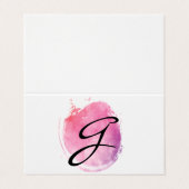Fancy tekst roze waterkleurmonogram visitekaartje (Buitenkant ongevouwen)