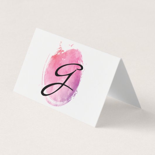 Fancy tekst roze waterkleurmonogram visitekaartje (Voorkant)