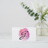 Fancy tekst roze waterkleurmonogram visitekaartje (Staand voorkant)