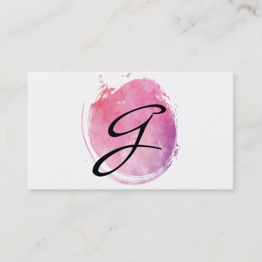 Fancy tekst roze waterkleurmonogram visitekaartje (Voorkant)