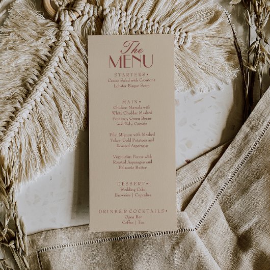 Fancy Terracotta Boho Old Money Luxury Wedding Menu