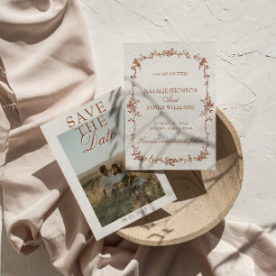 Fancy Terracotta Gebrande Oranje Bloemige Foto Huw Save The Date