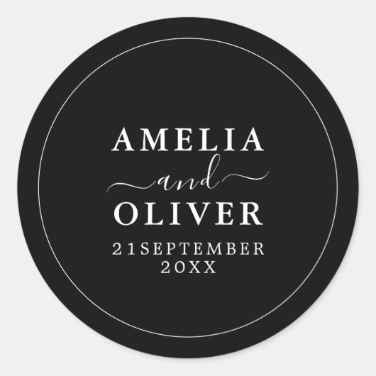 Fancy Timeless Modern Minimalist Black Wedding Ronde Sticker (Voorkant)