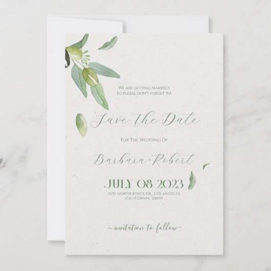 Fancy Toscane olijfbladeren-Save de datum Kaart (Voorkant)