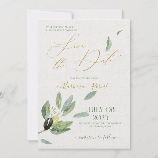 Fancy Toscane olijfbladeren-Save de datum Kaart (Voorkant)