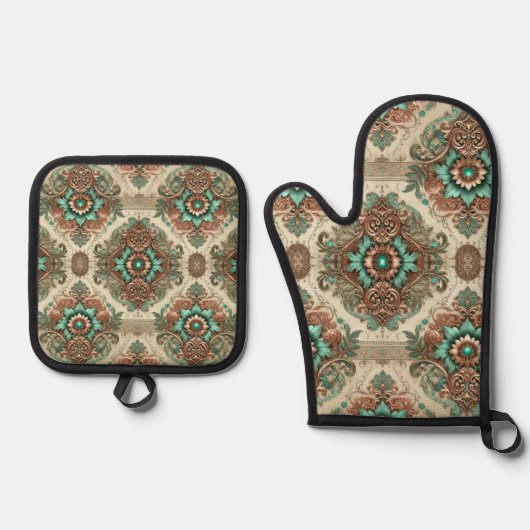 Fancy traditioneel ovenwant & pannenlap set (Voorkant)