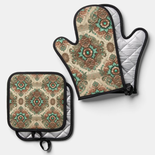 Fancy traditioneel ovenwant & pannenlap set (Voorkant / Achterkant)