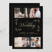 Fancy Trendy 4 Foto's Collage Wedding Uitnodiging (Voorkant / Achterkant)