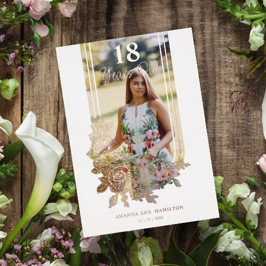 Fancy Trendy Arch Floral Birthday Party Photo Folie Uitnodiging