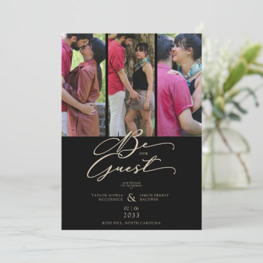 Fancy Trendy Modern 4 Wedding Collage Foto's Save The Date (Staand voorkant)