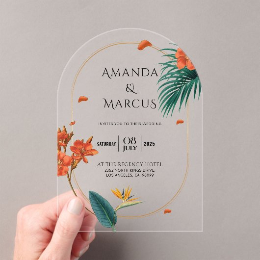 Fancy Tropical Flowers Wedding  Acryl Uitnodigingen (Insitu (Draagbaar))