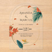 Fancy Tropical Flowers Wedding  Acryl Uitnodigingen (Voorkant)
