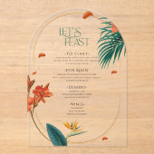 Fancy Tropical Flowers Wedding Menu Acryl Uitnodigingen (Voorkant)