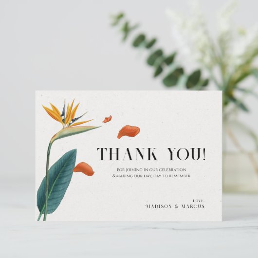 Fancy tropische bloemen bruiloft-dank u kaart 2 (Staand voorkant)