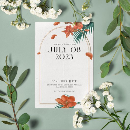 Fancy Tropische Bloemen Bruiloft - Save The Date Kaart