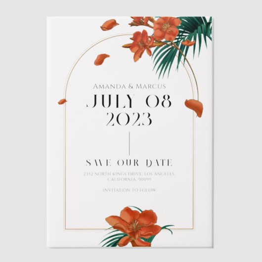 Fancy Tropische Bloemen Bruiloft - Save The Date Vellum Uitnodigingen (Voorkant)