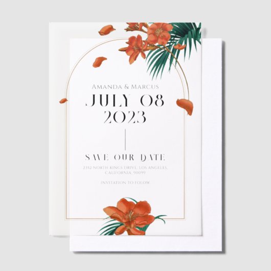 Fancy Tropische Bloemen Bruiloft - Save The Date Vellum Uitnodigingen (Offset)