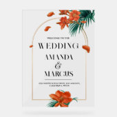 Fancy Tropische Bloemen Bruiloft Welkom Acryl Bord (Voorkant)