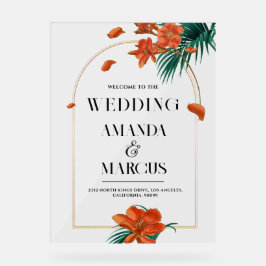 Fancy Tropische Bloemen Bruiloft Welkom Acryl Bord