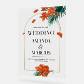 Fancy Tropische Bloemen Bruiloft Welkom Acryl Bord (Hoek)